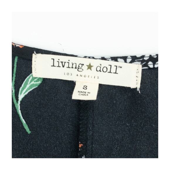 Living Doll LA Black Floral Surplice Blouse Small Flutter Sleeves - Picture 6 of 12